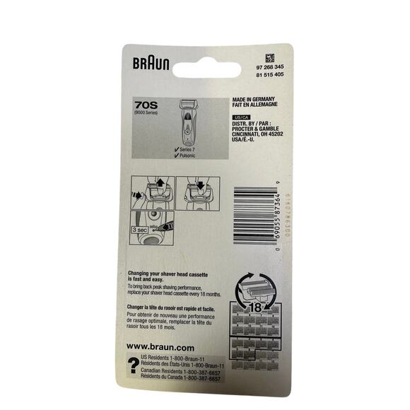 Braun Series 7 Shaver Head Replacement Cassette # 70S/9000 Series-One Cassette - Picture 2 of 3